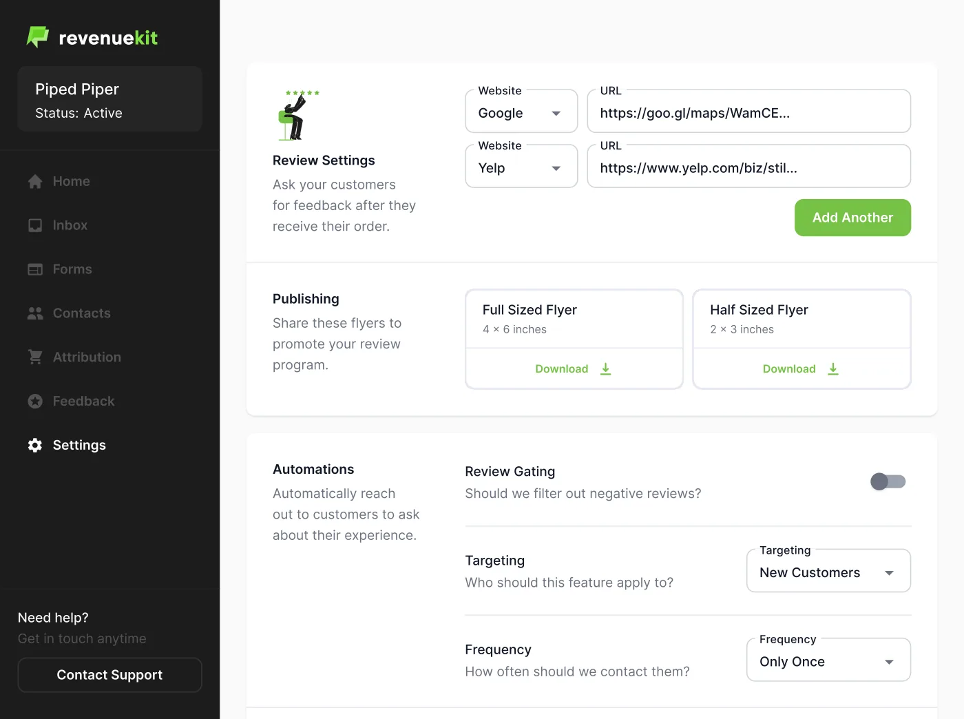 Reputation Management dashboard inside the RevenueKit product